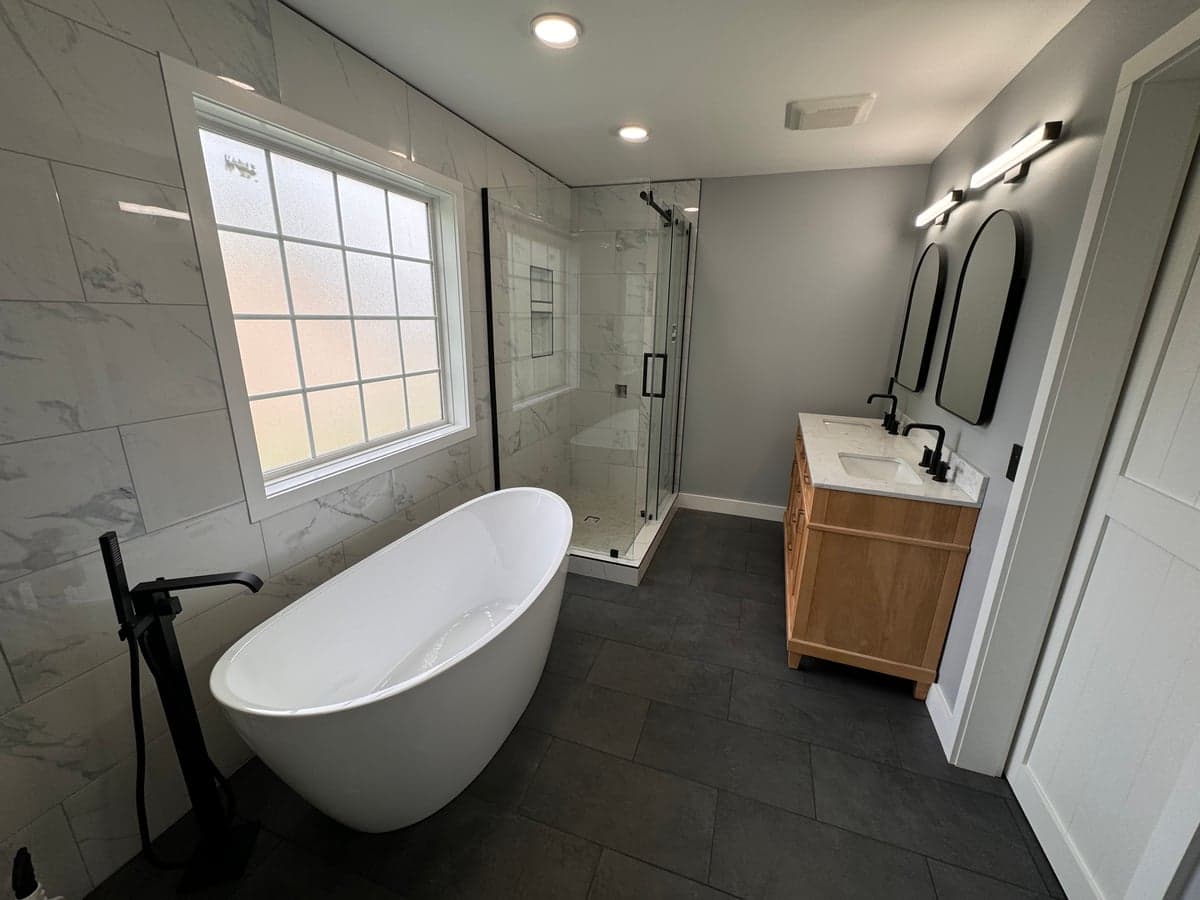 full bathroom remodel with freestanding tub and walk-in tile shower in Clarksville, TN by JM Home and Property Services (2)