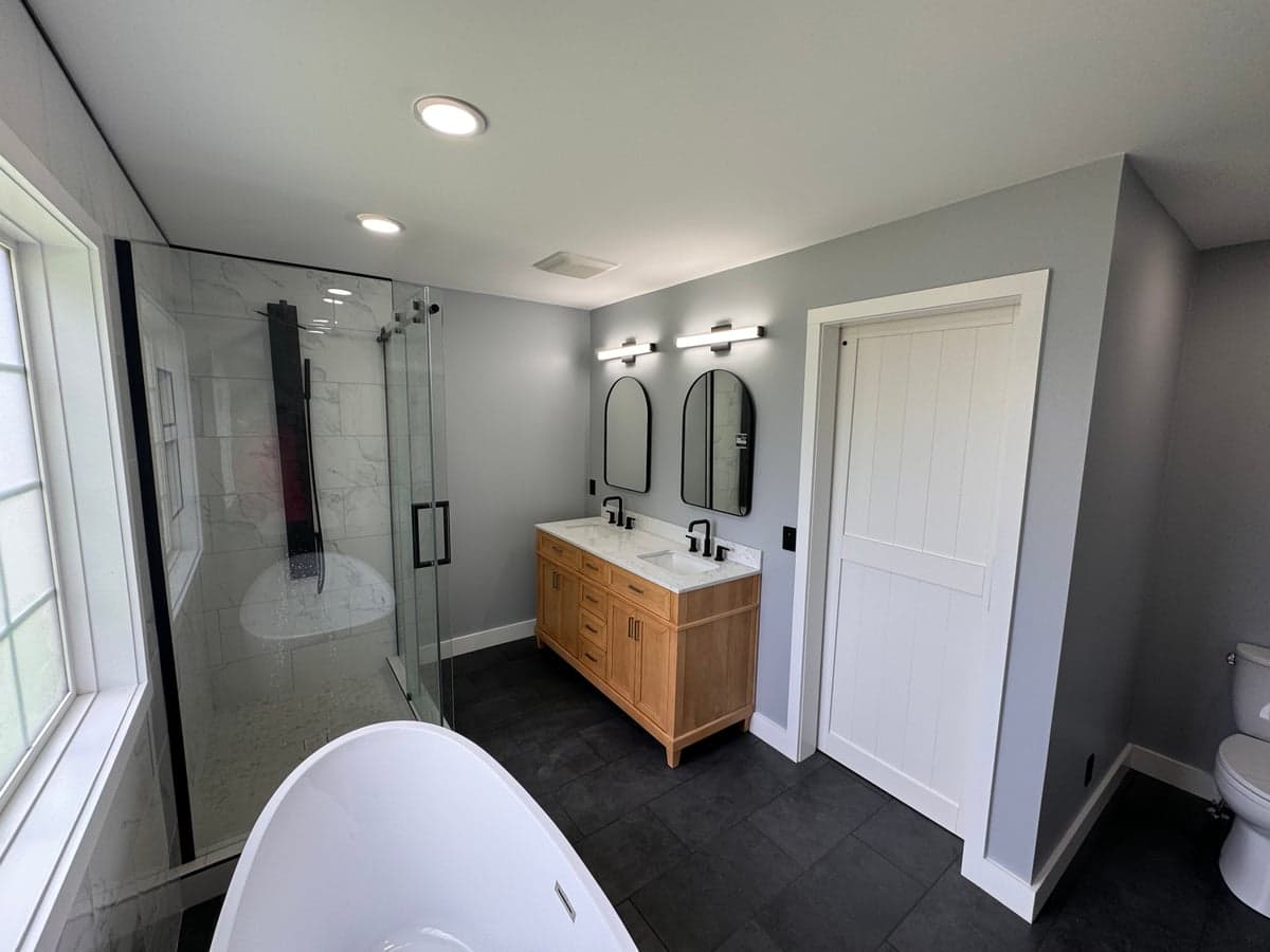 full bathroom remodel with freestanding tub and walk-in tile shower in Clarksville, TN by JM Home and Property Services (6)